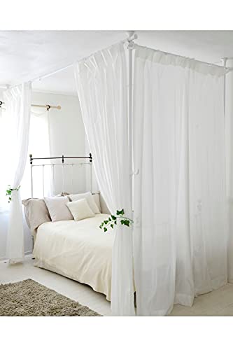 [山善] カーテンレール つっぱり式 (間仕切り) 3ポール かんたん突っ張り カーテンリング/フック付 幅90-273奥行90-273高さ190-260cm パーテーション 組立品 マットホワイト