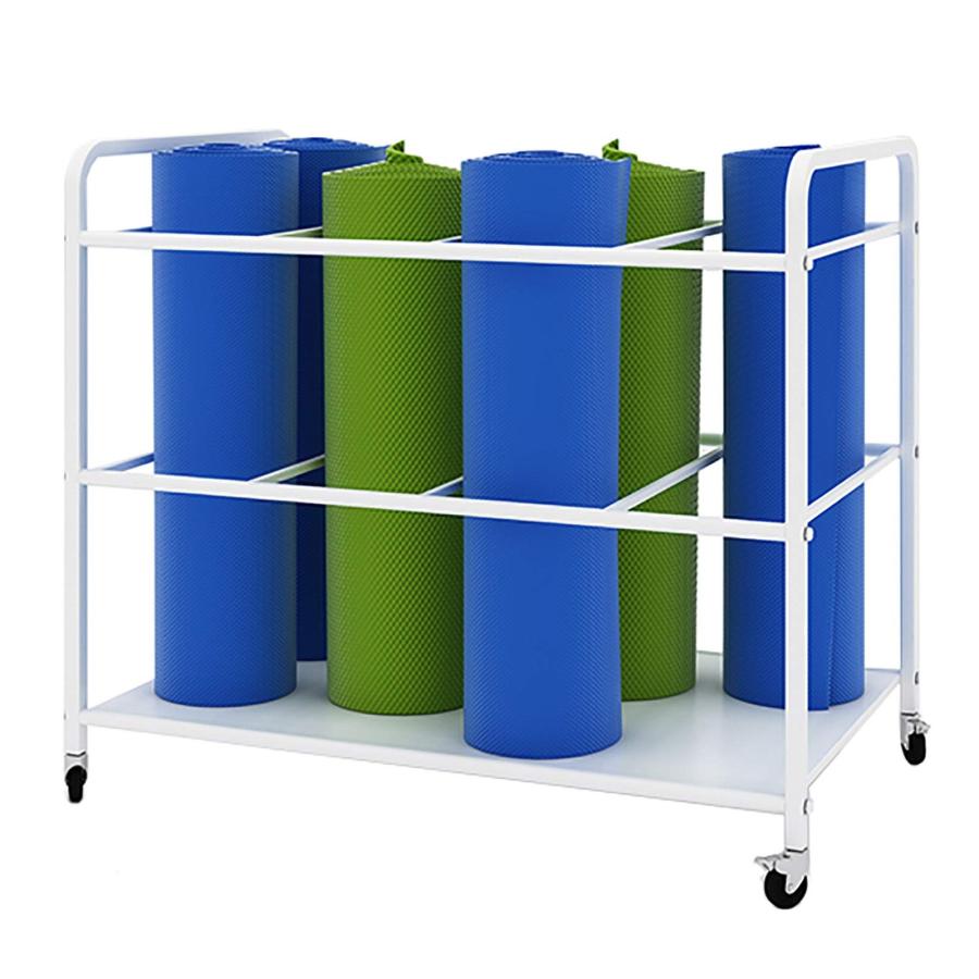 ヨガマット ストレージラック ヨガマット＆フォームローラー ラックシェルフ 鋼 ヘビーデューティー ホイール付きワークアウトマット収納カート フィットネス