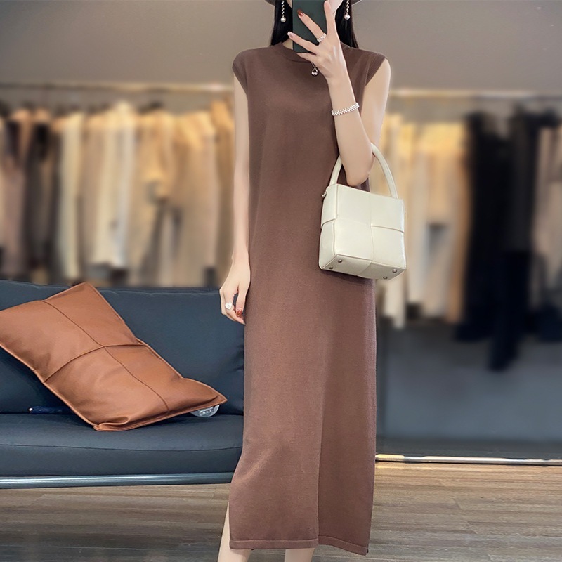 【1つ買うと10つ無料】微量ニットコットンニットドレスレディースラウンドネッククッカーニット色傾斜スリムスカート