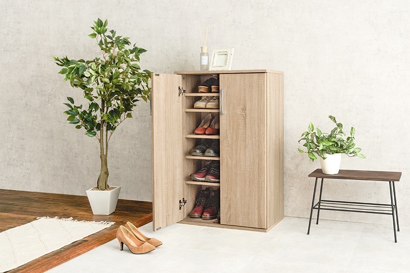 シューズボックス ラック 棚 下駄箱 靴箱 玄関収納 おしゃれ 木目 ナチュラルモダン 大容量 木製 薄型 扉付き 幅60cm 10,826円