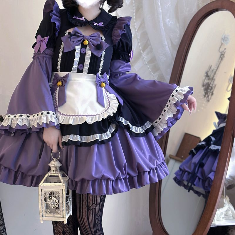 二次元 かわいい メイド服 洋装 コスプレ ロリータ 貴族風 ロリータ オリジナルデザインメイドロリータ洋装かわいい長袖opワンピース セット
