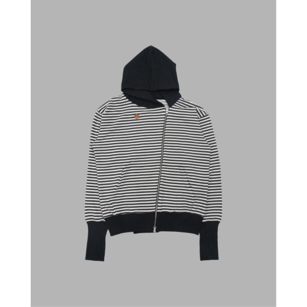 THE MUSEUM VISITOR STRIPE UNBALANCED ZIPUP HOODIE CHARCO