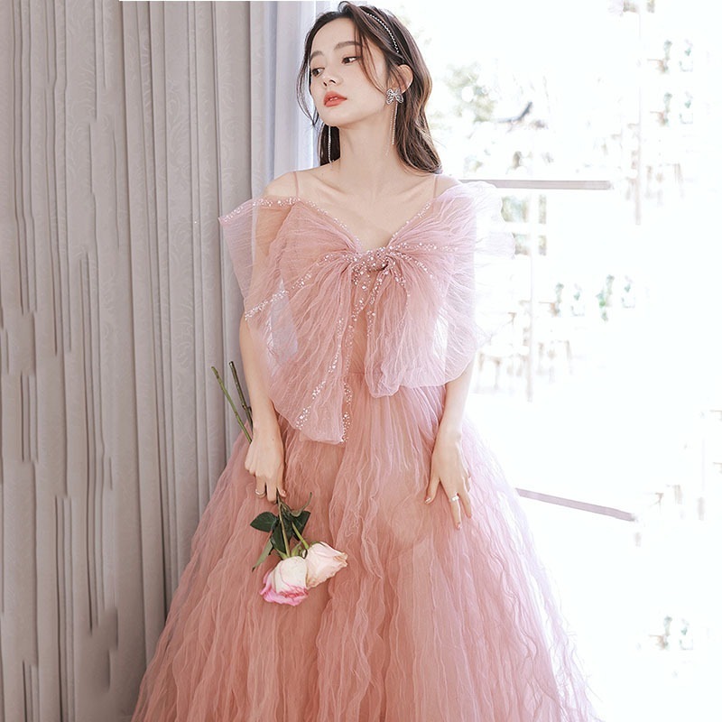 2024新品追加パーティドレス ピンクワンピース 韓国ファッション 卒業式 結婚式 誕生日 演奏会 花嫁 司会 7,835円