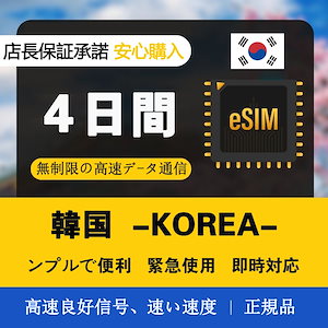 【今日の限定】韓国eSIM 4日間 超高速データ無制限 正規eSIM オンラインサービスにて納品 韓国旅行 eSIM 4日間