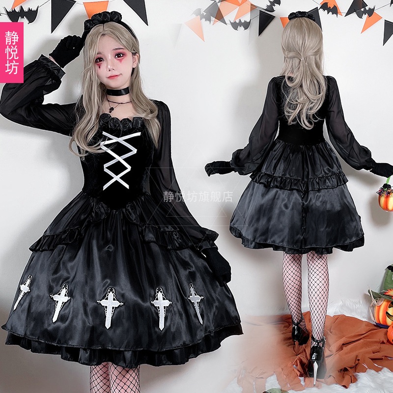 ハロウィン大人用コスチューム ゴシック ゴースト花嫁コスチューム ダークスタイル 小悪魔コスチューム 女性魔女コスチューム 吸血鬼コスチューム
