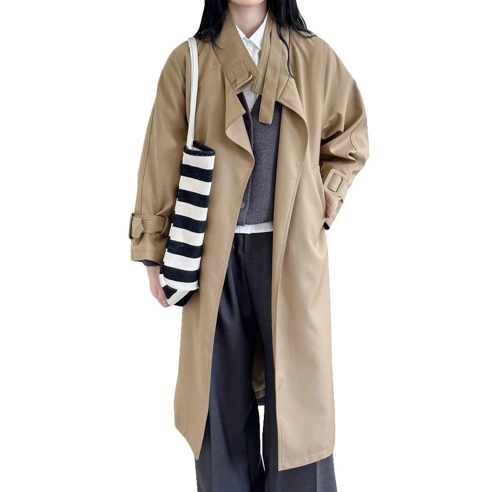 レディース トレンチコート スプリングコート ジャケット アウター 春 秋 ロング丈 長袖 フード付き 着痩せ カジュアル ファッション お出かけ 通勤