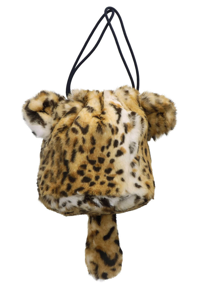 ファーバッグ ラビット リアルファー 耳付き しっぽ付き 巾着 アニマル ヒョウ柄 レオパード ミニバッグ 手提げ レディース ギフト プレゼント