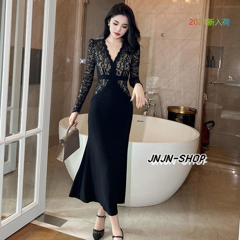 2024新入荷 ワンピース レディース おしゃれ 着痩せ 大人 韓国風 キレイめ セクシー　レース　 デート OL 二次会 カジュアル 30代 40代 Vネック