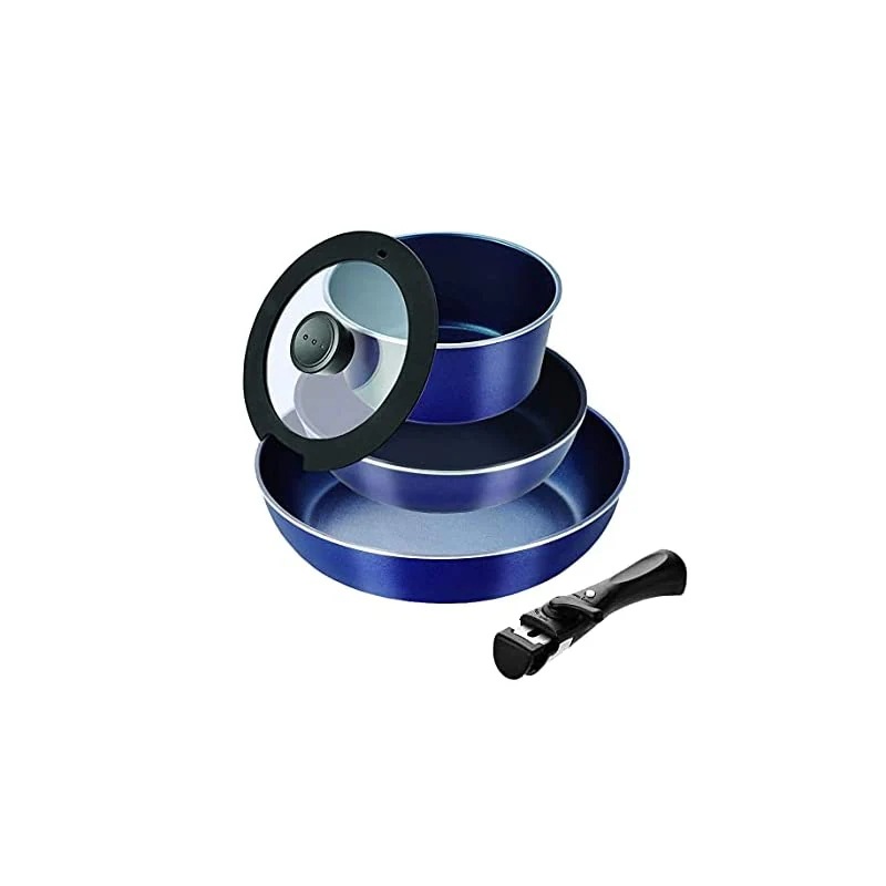 【即納】パール金属 スタックプラス ブルーダイヤモンドコートIH対応クックウェア5点セットA ネイビー HB-5628