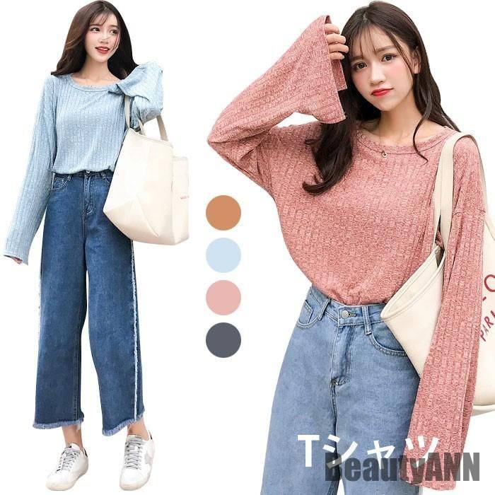 新生活 Tシャツ レディース フレアスリーブ 長袖 ゆったり ゆるTシャツ ラウンドネック ストライプ 薄手 トップス プルオーバー お洒落 カジュアル 秋新作 秋 春 冬 秋ファッション 冬物 春物 5,433円