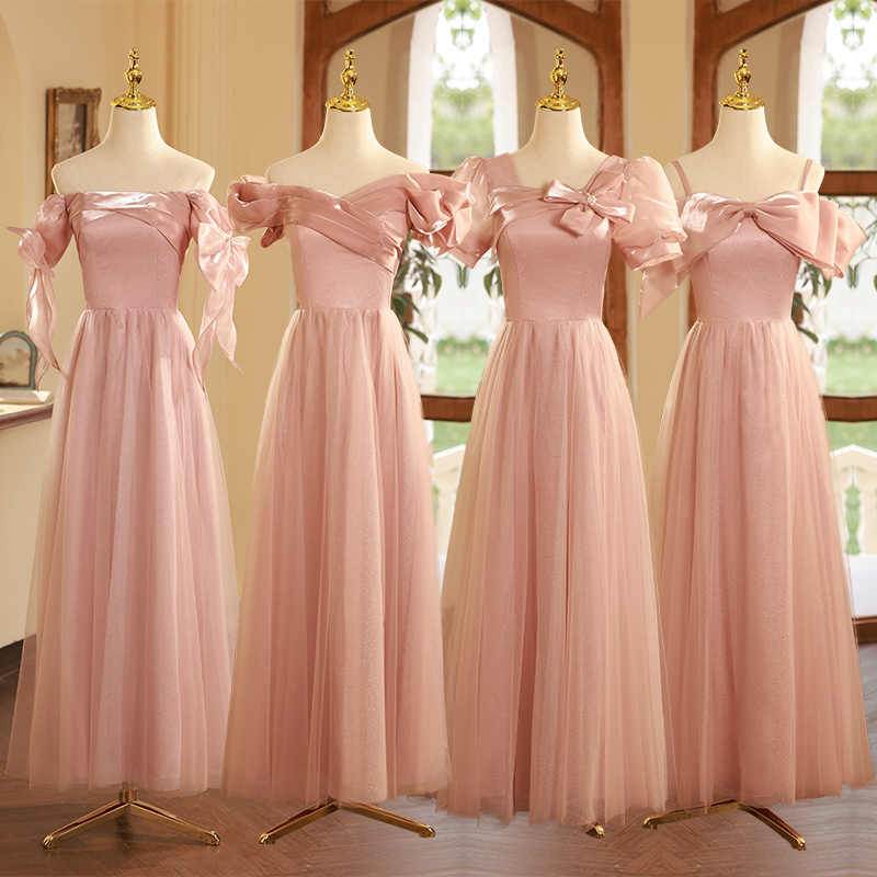 花嫁ロングドレスブライズメイド ドレス グレー お揃いドレス フォーマルドレス 体型カバー Vネック 母親 結婚式ワンピース 同窓会 パーティードレス 27