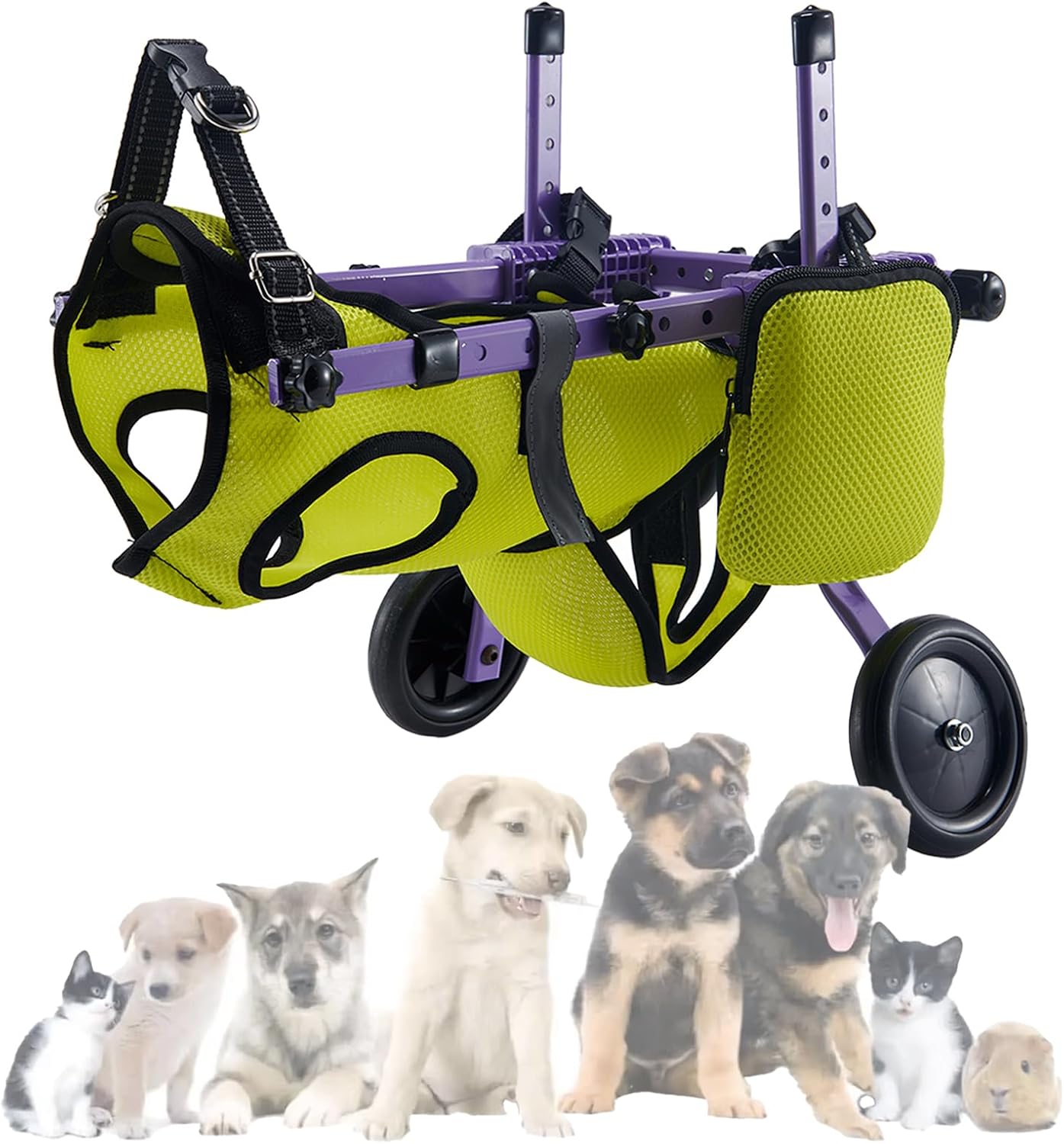 2輪歩行器 犬用車いす ペット歩行補助輪 小型犬カート 調節可能 後足不便 リハビリ トイレトレーニングサポート付き 屋内外兼用 アルミ合金製スタンド ペットが走りましょう 4～18斤小犬小猫 に適し