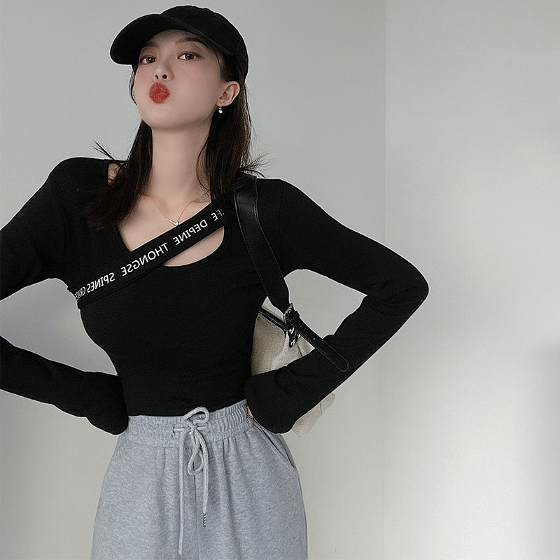 新しい秋 オシャレ コットン長袖Tシャツ レディースファッション 着痩せトレーナー クロップドトップ