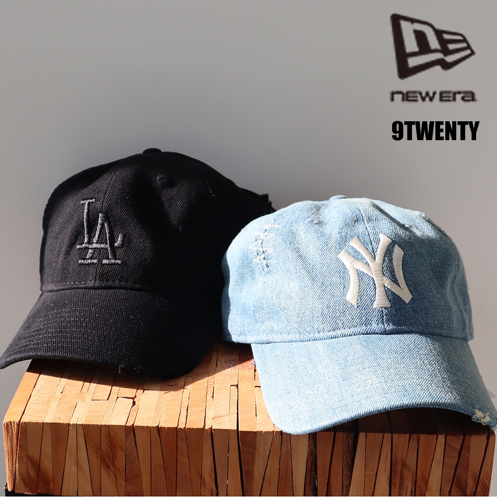 【新作】9TWENTY　デニム　ダメージシリーズ キャップ　帽子　メンズ　レディース　ニューヨークヤンキース　ロサンゼルスドジャース　ウォッシュドデニム　ブラック　カジュア
