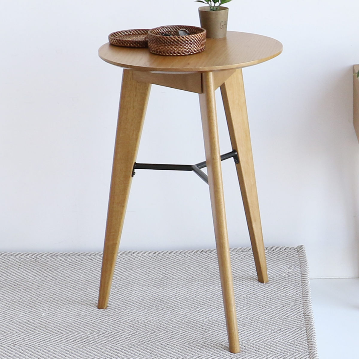 サイドテーブル 円型 直径38cm 高さ59cm ソフトヴィンテージ風 Rasic 丸 テーブル サイド ナイトテーブル ミニテーブル ソファ ベッド 横 木製 天然木 長方形 コンパクト