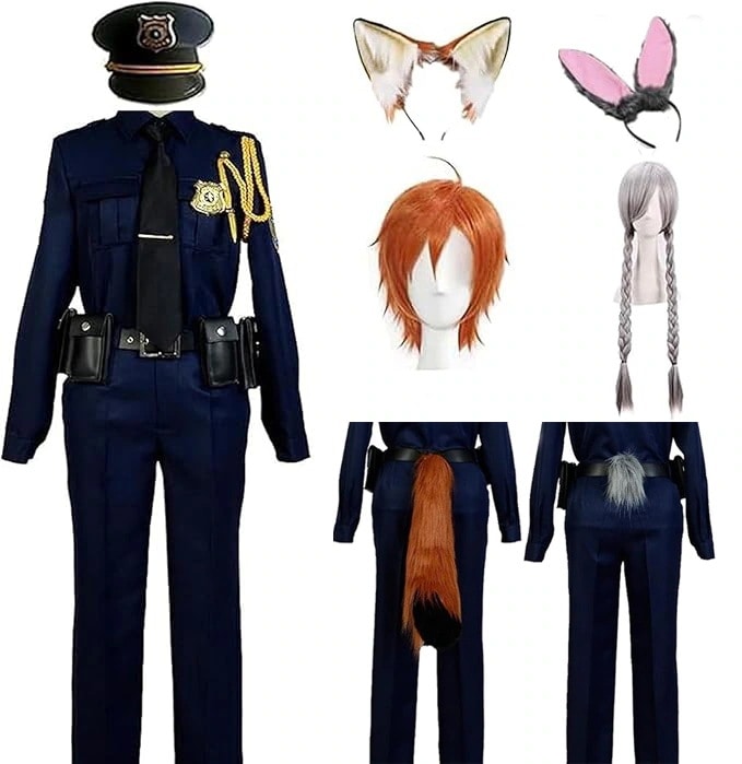 ニック・ワイルド コスプレ 警察服 ジュディ・ホップスコスプレ 「衣装+帽子＋耳＋尻尾」 ニック コスプレ ジュディ コスプレ ハロウィン衣装