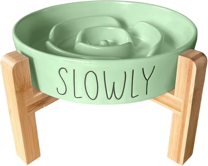 フードボウル 陶器 早食い防止 食器 中型犬 大型犬 猫 ペット えさ皿 スローフィーダー 健康管理 スタンド付き(ライトグリーン, 「L」スタンド付き)