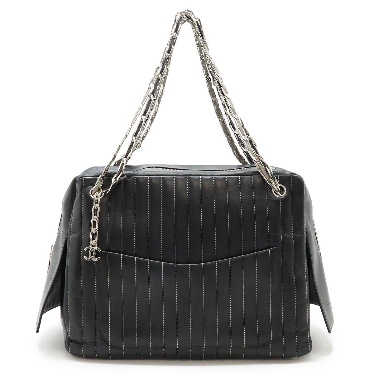 ニューマドモアゼル トートバッグ ショルダーバッグ チェーンショルダー セミショルダー レザー ブラック 黒 シルバー金