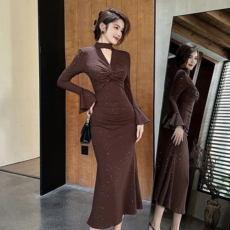 【JY.上品】 2024秋冬 vネック マーメイド ロング丈 パーティードレス 着痩せ 大人 お呼ばれ 同窓会 披露宴 卒業式 結婚式 ウェディング 二次会 成人式30%までに制限