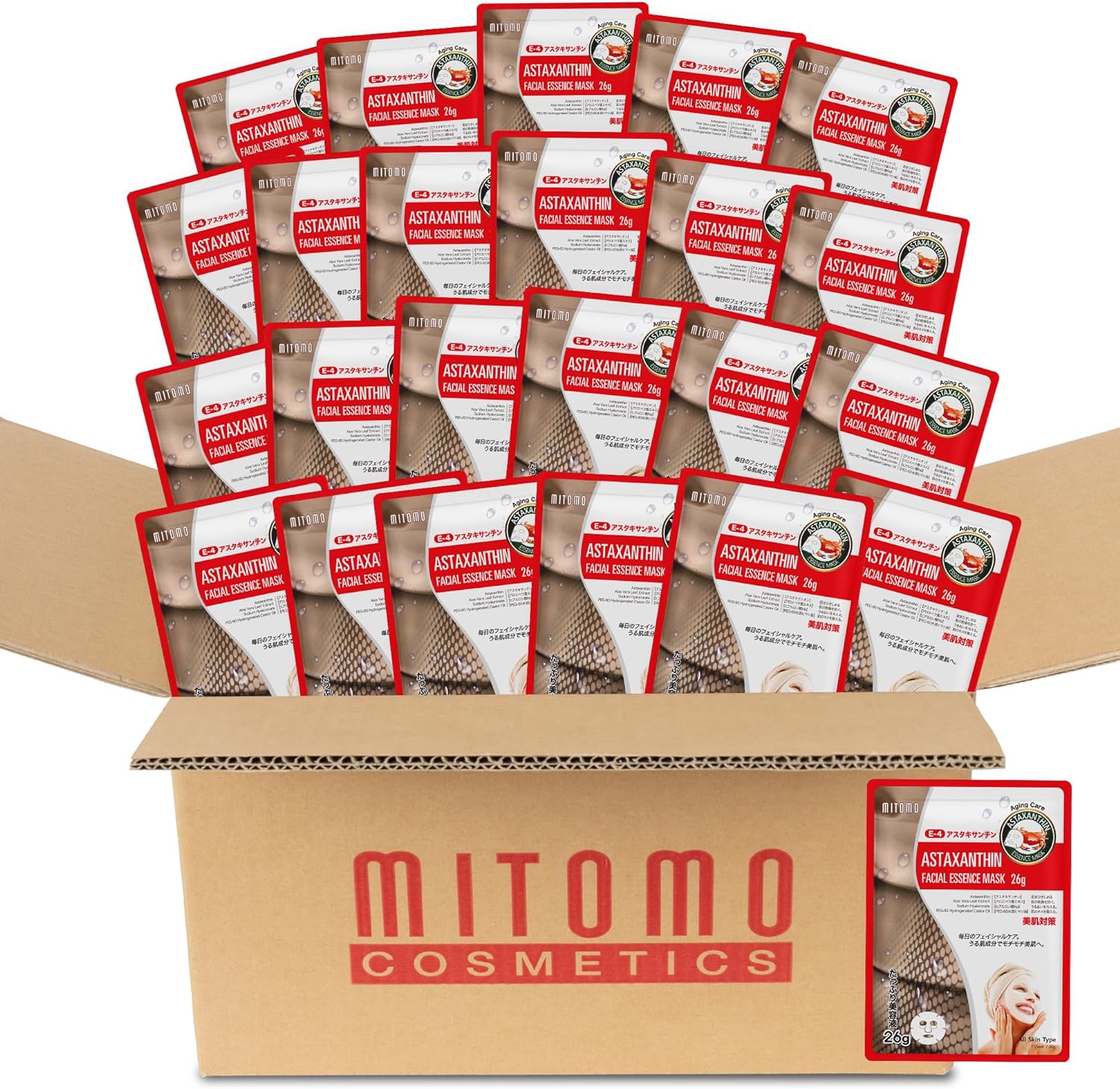 日本製 アスタキサンチン エイジングケア シートマスク/800枚x1セット＝800枚/美容液/スキンケア 潤いマスクパック[MTSS00516-E-4x080]