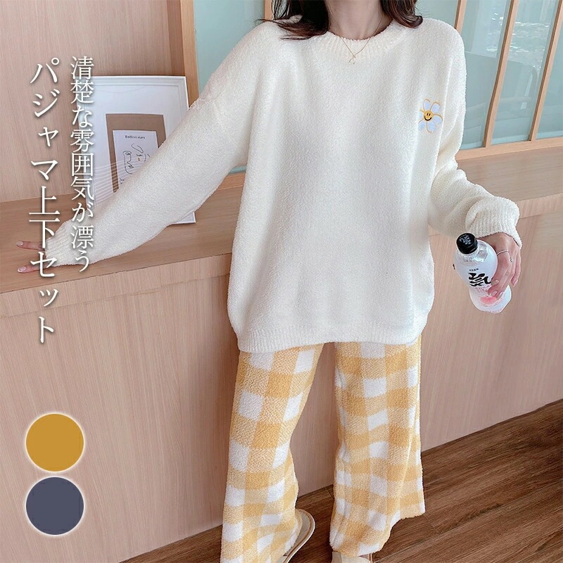 ルームウェア パジャマ レディース 部屋着 冬 セットアップ 上下セット 2点セット 長袖トップス プルオーバー パンツ ロングパンツ ワイドパンツ 秋冬ルームウェア 秋冬パジャマ 日常 チェック柄 5,780円