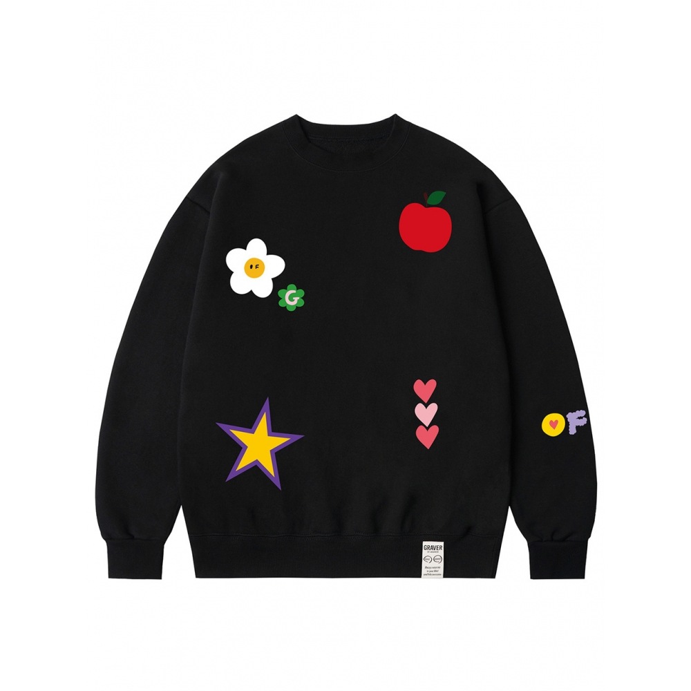 GRAVER マルチプリントスウェットシャツブラック