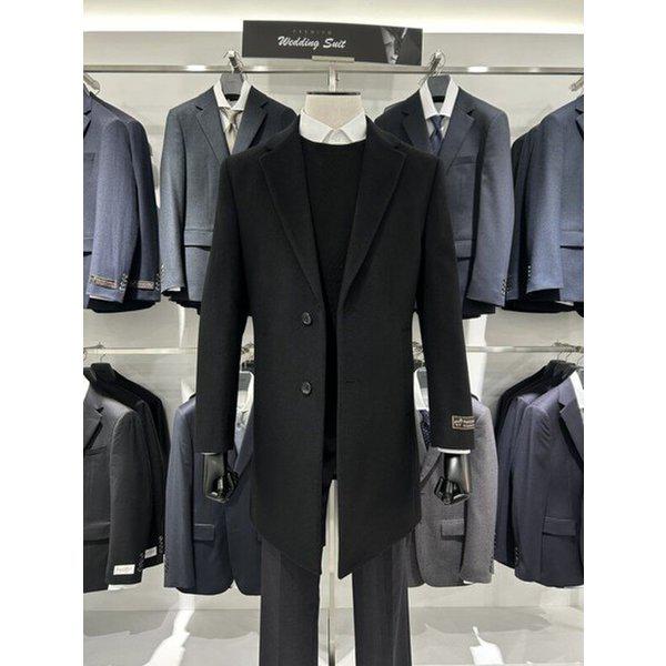 プレミアムカシミア&ウール混紡ブラックチェスター基本コート