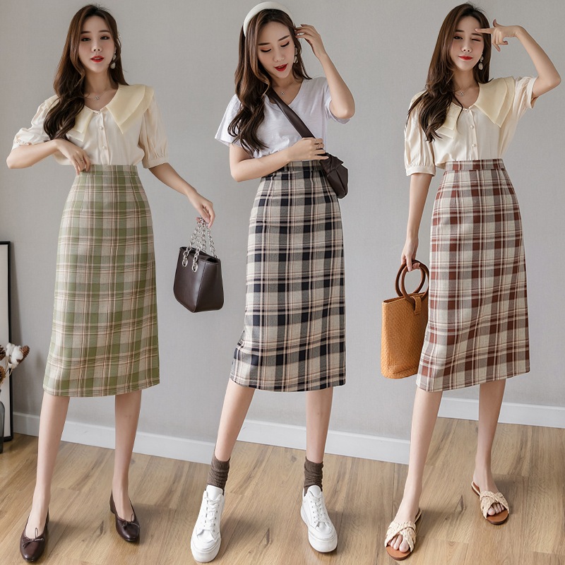 レディース スカート ボトムス ミモレ ストレート Iライン スマート ハイウエスト 大人可愛い おしゃれ かっこいい こなれ感 個性的 主役級 存在感 抜け感 浴衣風 チェック 格子柄 春 夏 秋