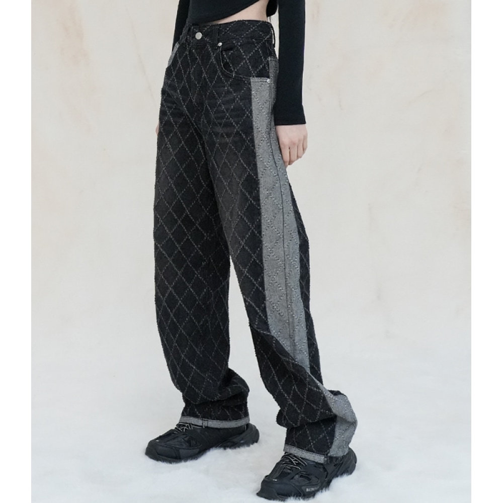 AVANDRESS ツートンキルティングデニムパンツ BLACK 8,979円
