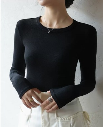 シンプル無地長袖カットソー トップス カットソー 長袖 Uネック 伸縮性 爽やか かわいい 可愛い きれいめ シンプル カジュアル 上品 おしゃれ かっこいい レトロ アジアン 可愛い