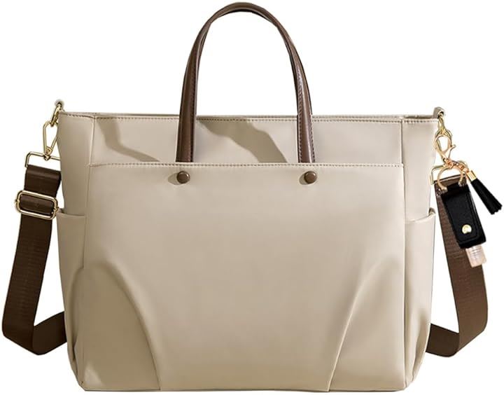 ビジネスバッグ レディース トートバッグ A4 15～16インチPC対応 2way ショルダーベルト取り外し可 外ポケット付き 軽量 大容量 撥水・耐傷(ベージュ, M)