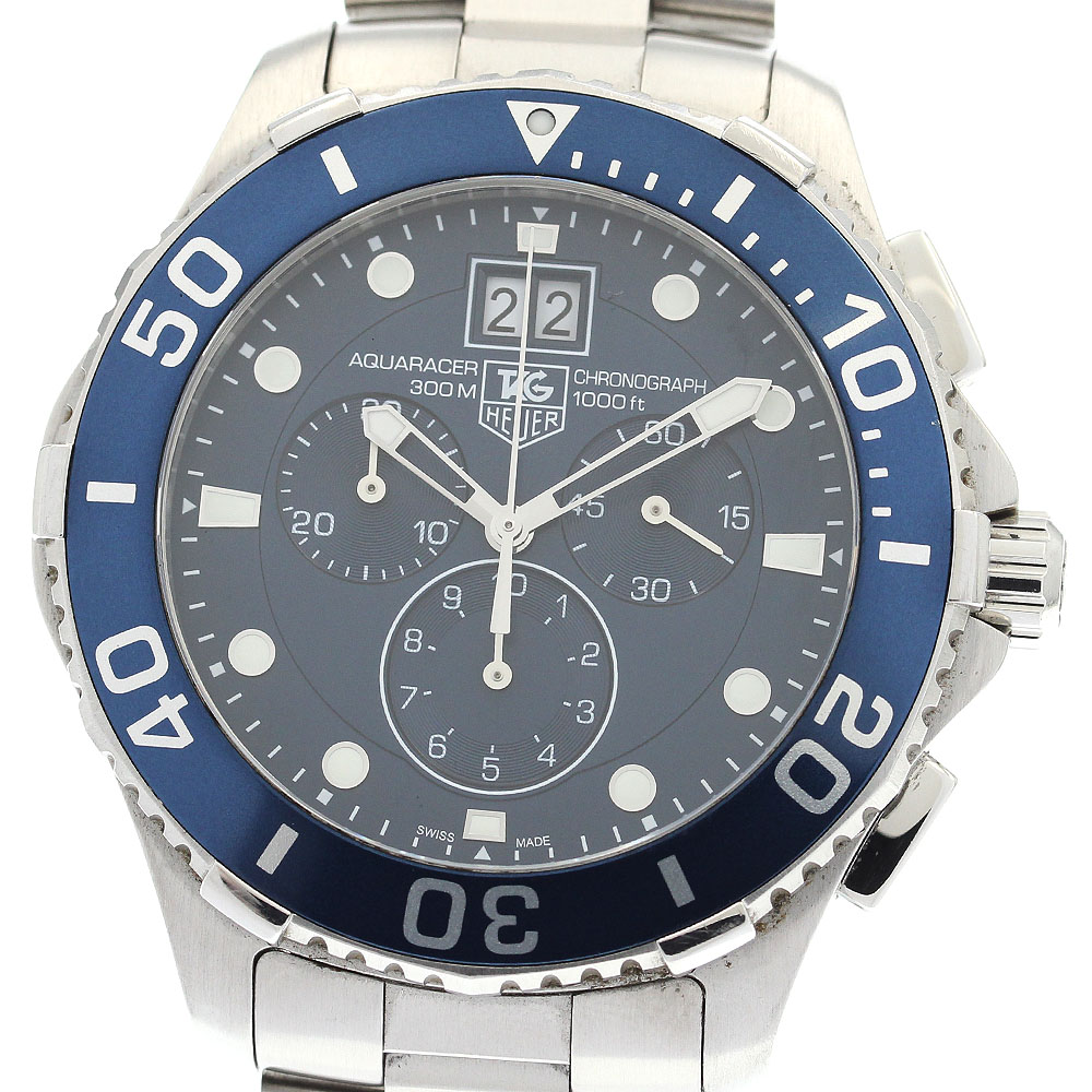 タグホイヤー TAG HEUER CAN1011 アクアレーサー ビッグデイト クロノグラフ クォーツ メンズ 保証書付き_896666【中古】