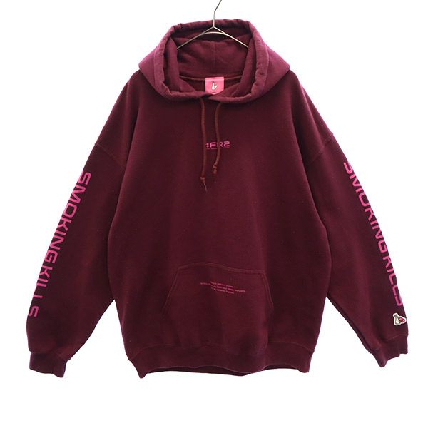 プリント 長袖 スウェットパーカー M レッド スモーキングキルズ プルオーバー トレーナー メンズ