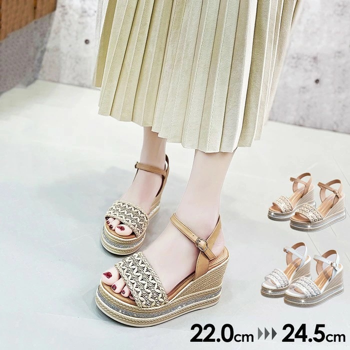 サンダル 厚底 ウェッジソール 痛くない 歩きやすい 美脚 疲れにくい ハイヒール 厚底サンダル かわいい ストーム ヒールサンダル レディース 靴 女性 小さいサイズ 大人 さんだる 旅行 ベージュ