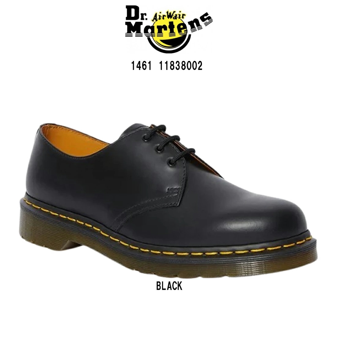 Dr.Martens シューズ イエローステッチ レザー 革靴 ブラック 黒 レースアップ 3ホール ギブソン レディース メンズ 1461 11838002 17,182円