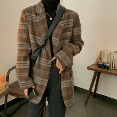 オーバーサイズ テーラードカラー チュニック丈 ワンボタン 羽織りもの アウター ジャケット 上着