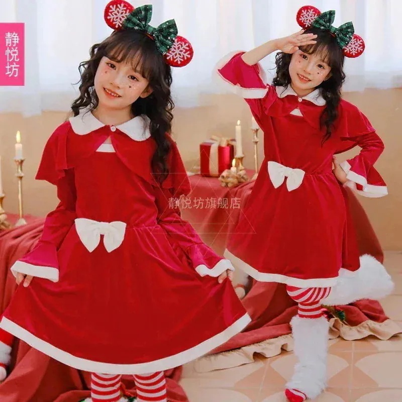 クリスマス子供服女子赤いスカー今週の割引は 25% オフですトショールマントワンピースパーティー衣装サンタクロース30%までに制限