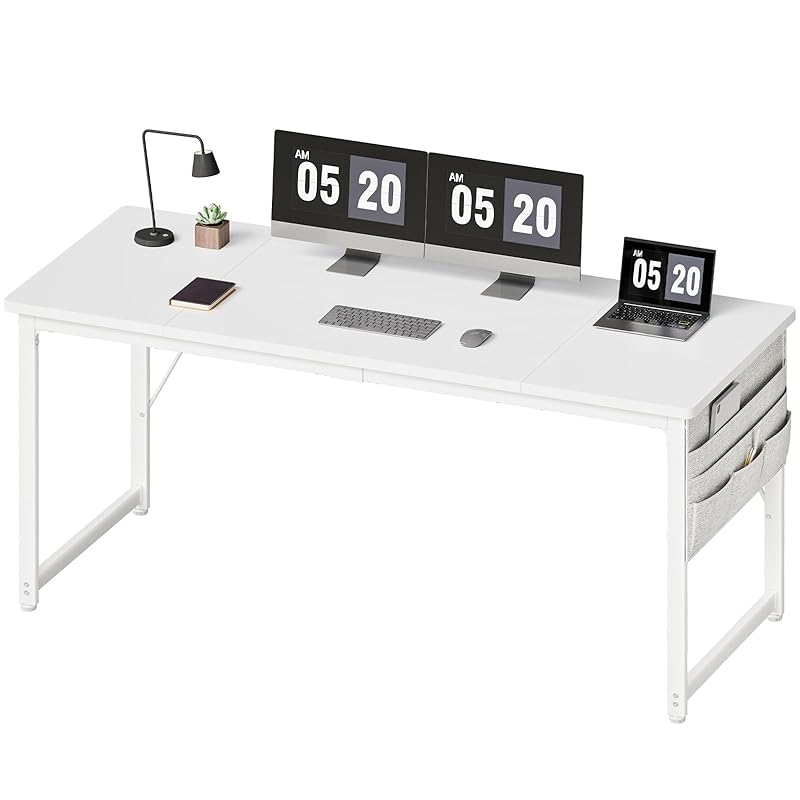 YeTom 机 デスク パソコンデスク pcデスク 幅160*奥行60cm つくえ 収納袋付き勉強机 フック付き学習机 組立簡単 テレワーク ホワイト