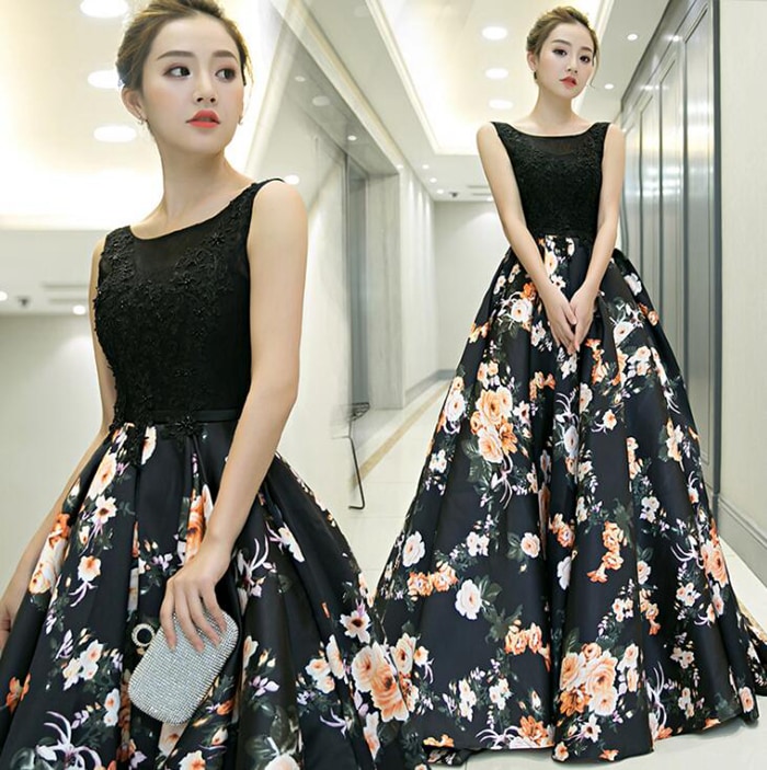 送料無料 パーティードレス longdress ロングドレス 花柄 ワンピース パーティドレス 袖あり ウェディングドレス ウエディング ドレス 二次会 花嫁 ブライズメイド お呼ばれ ワンピース ミ