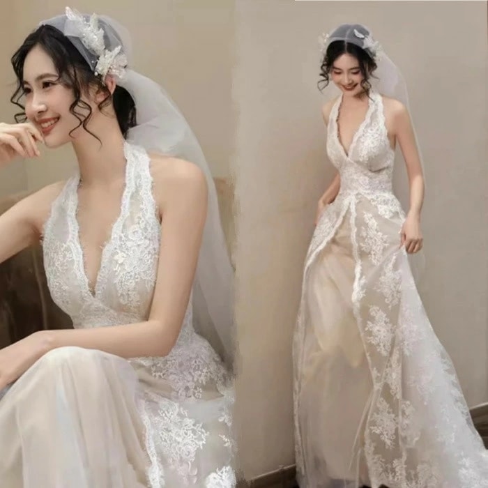 ホワイト　ウェディングドレス　袖なし　 ロングドレス ウェディングドレス 白　総レース　パーティードレス　二次会ドレス　ブライダル　撮影　XS/S/M/L/XL/2XL　レディース　ドレス 　Aラ