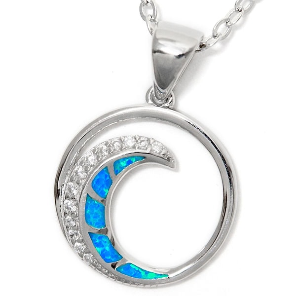 ハワイアンジュエリー オパール クリアジルコニア スクロール ウェーブ 波 シルバー925 ペンダント ネックレス