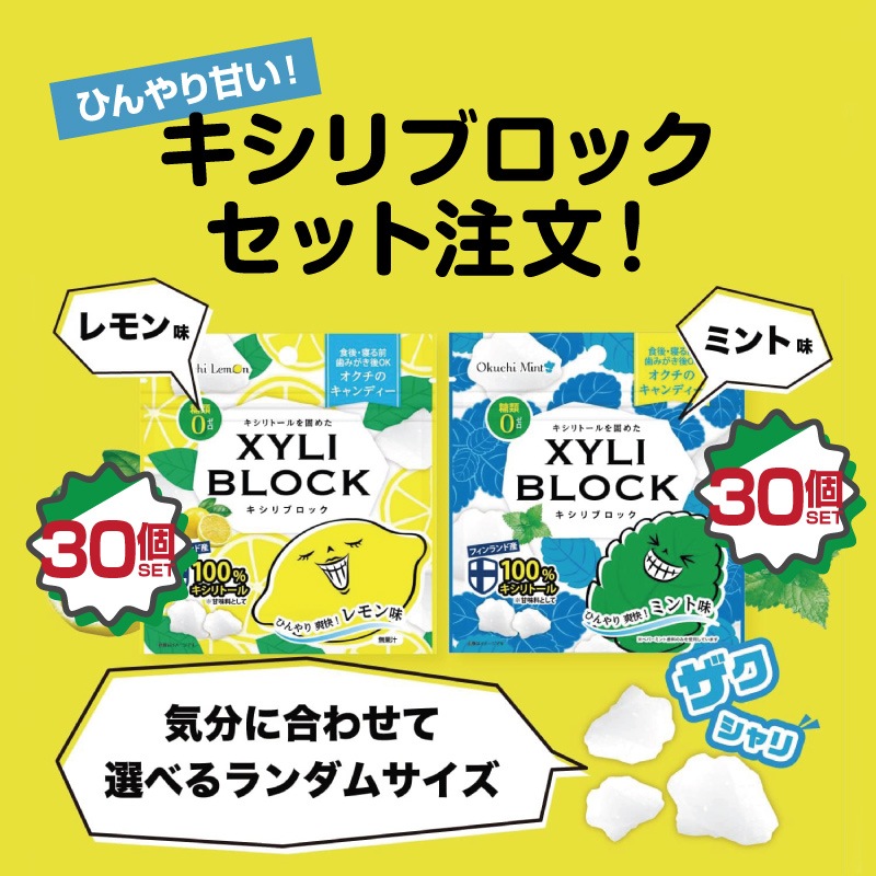 キシリトール 100% 60個セット【レモン味30個】 【ミント味30個】22g キャンディー タブレット キシリブロック あめ アメ こども 虫歯 甘い 爽快感 歯磨き ノンシュガー 糖類オフ 歯