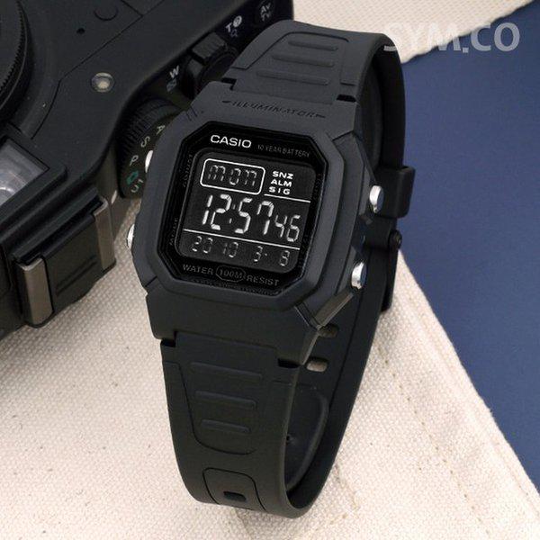 W-800H-1B 軍人軍用スクエア電子オールブラック男性ウレタン時計 d