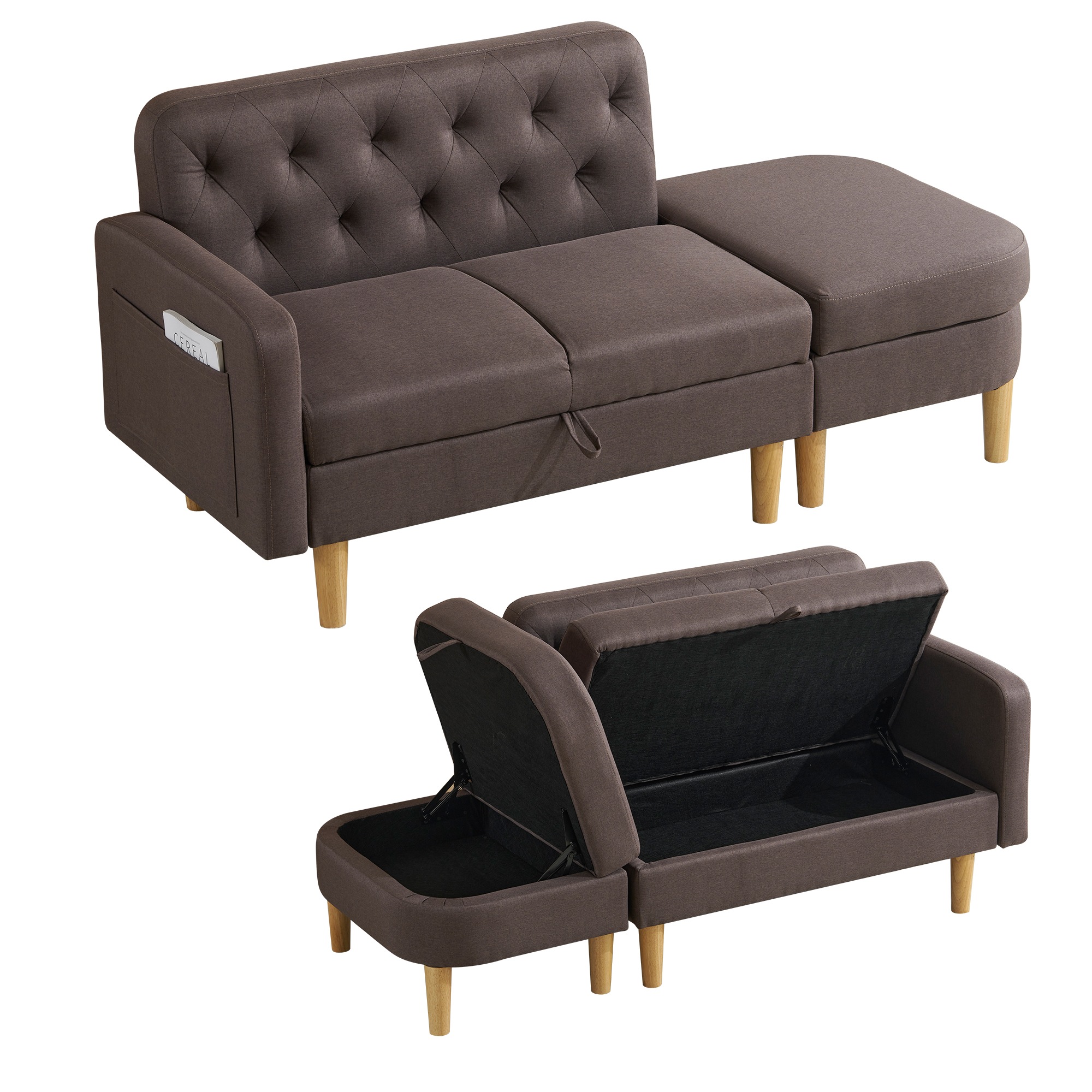 ソファ 2-3人掛け カウチソファ 収納機能 左右に使える片肘 オットマン レイアウト ローソファ コーナーソファー l字ソファー 11,551円