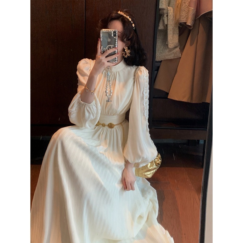 デートデイプラチナ妖精フレンチ気質ロングドレスハイエンド優しい休日ロングドレス