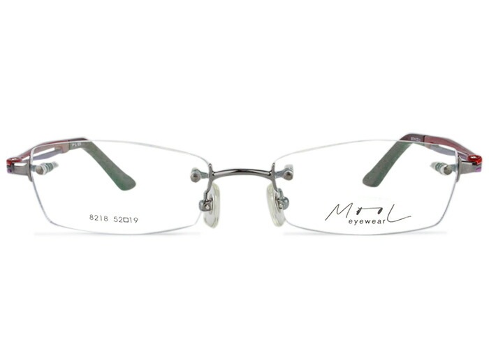 ムル MOOL メガネ 8218 c.3a ガンメタル/レッド/パープル 52ロ19 スクエア 伊達 度付き 老眼鏡 遠近両用 ツーポイント オシャレ フチなし