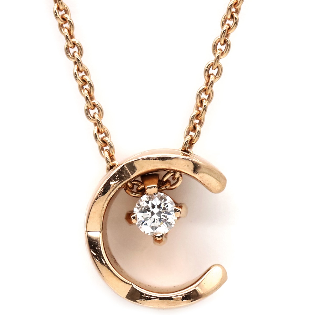 シャネル CHANEL ネックレス ココ クラッシュ K18PG ダイヤモンド ピンクゴールド キルティング Au750 18K 1P 一粒 ダイヤ J12102 【箱】【中古】