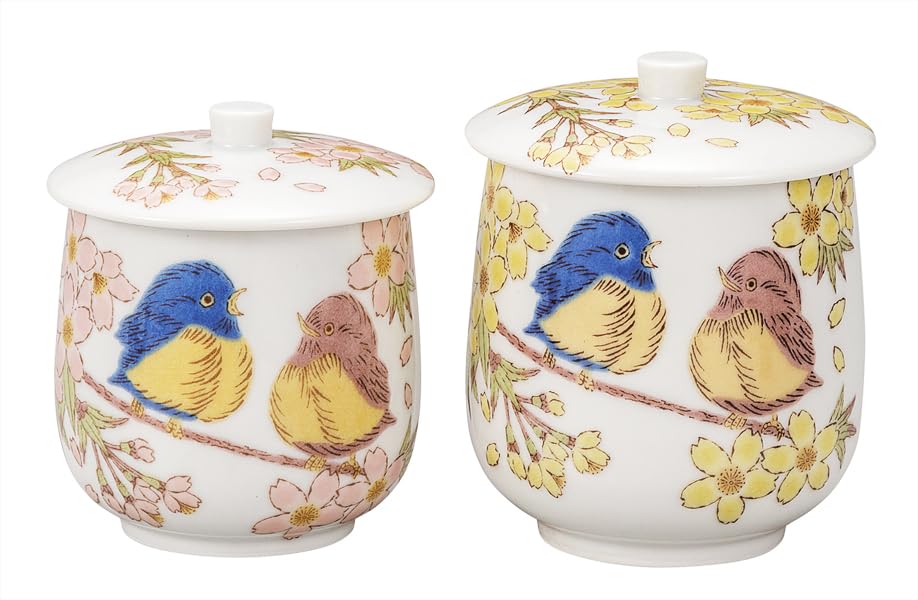 ナカマル『九谷焼』蓋付組湯呑花福雀 K9-807