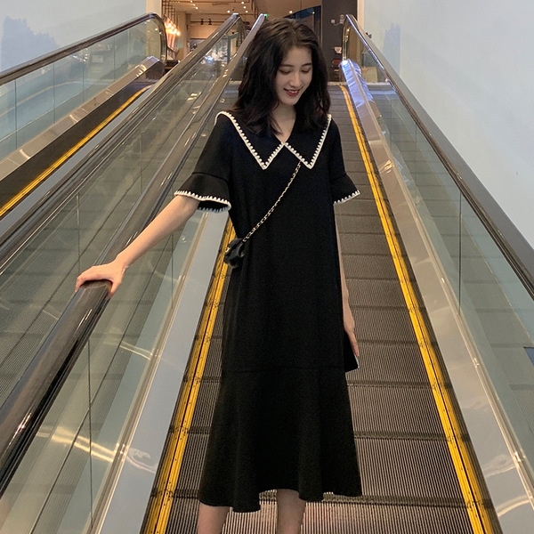 マタニティワンピース ミドル丈 大きいサイズ ゆったり ミモレ丈 ラペル サマードレス マタニティ ロングワンピース スカート 夏 4,500円