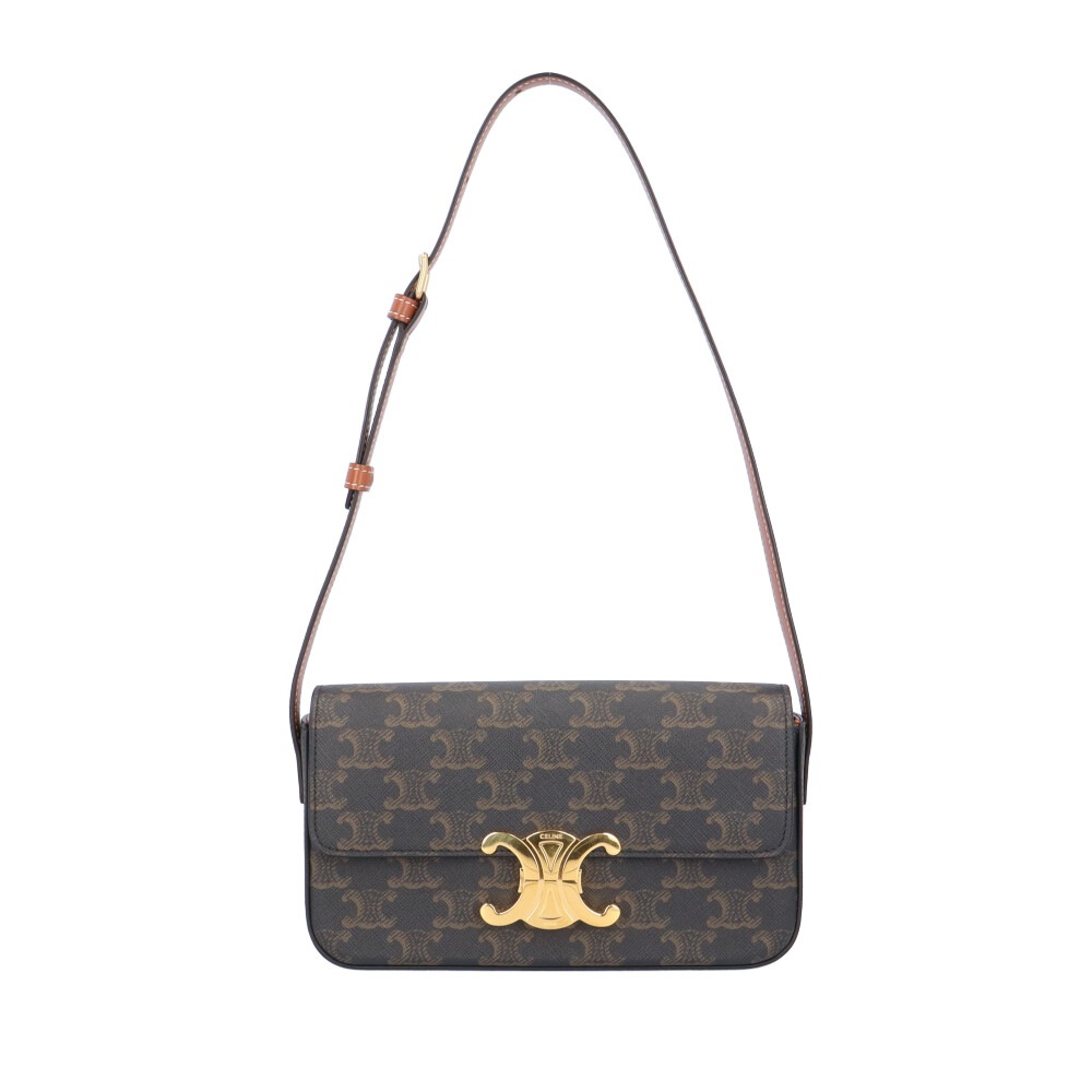 セリーヌ クロード トリオンフ ショルダーバッグ PVCコーティングキャンバス 194142CUZ.04LU ブラック CELINE 中古 美品